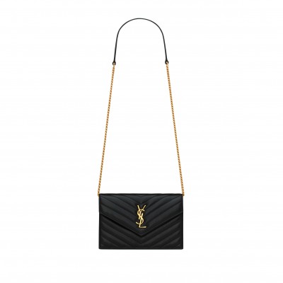 YSL CASSANDRE ENVELOPE CHAIN WALLET IN LAMBSKIN 742920AAA441000 (19*12.5*3.5cm)